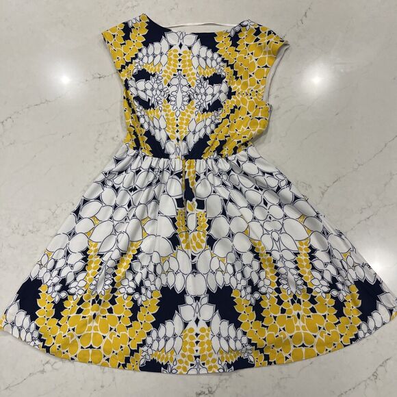 GAP Casual Knit A Line Dress Pockets Lined Elastic Waist Navy White Yellow Sz XS - Picture 2 of 11